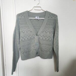twik Pointelle Knit Cropped Cardigan - Green